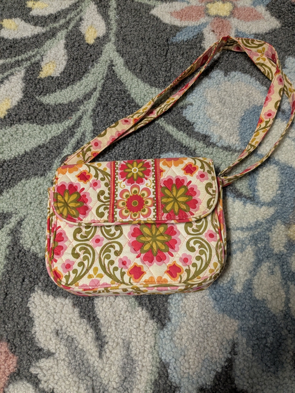 Vera Bradley Floral Quilted Crossbody Bag - Pink & Green